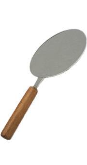 Paten: Pewter paten with handle